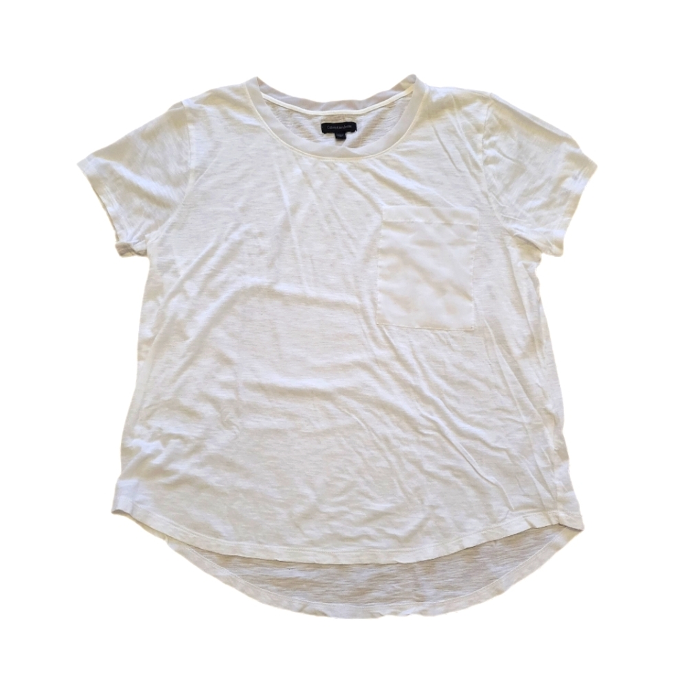 Calvin Klein white tee with sheer pocket and neckline size Medium